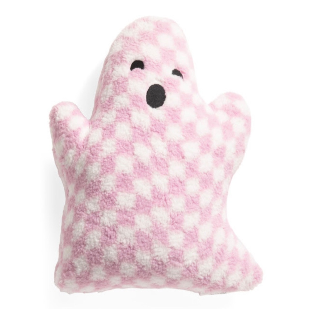 NEW NWT Novogratz Halloween Ghost Pillow Checkered Pink & White Sherpa